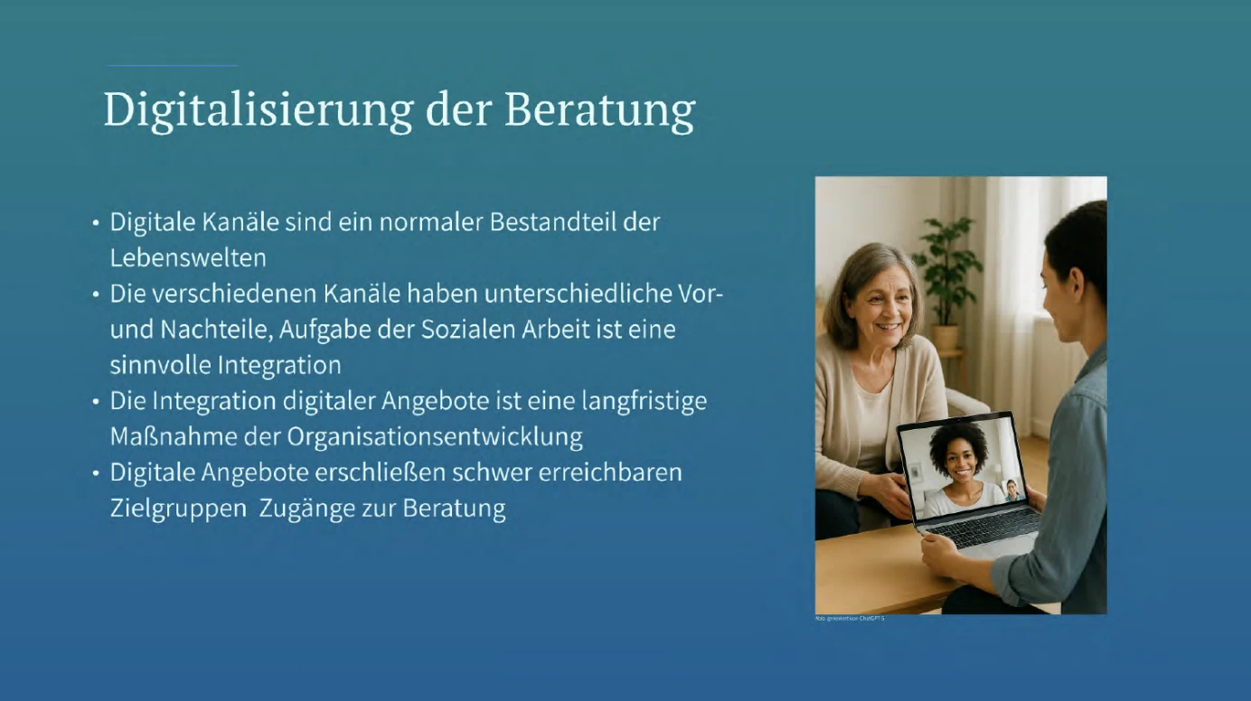 Digitalisierung der Beratung in Stichworten knapp erklärt, Ausschnitt der Präsentation